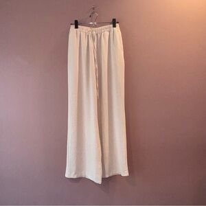 Cream Wide-Leg Soft Pants with Elastic Band